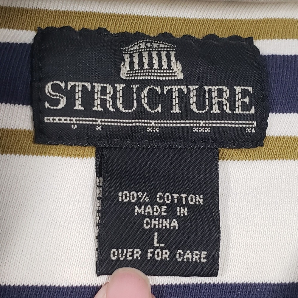 Vintage Structure Polo Shirt Mens Large Green Blue Striped Quarter Zip 90s - Picture 3 of 17